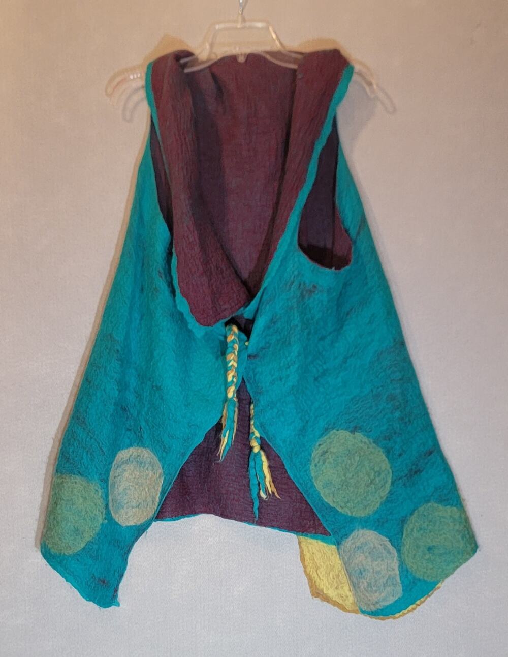 bonbon felt TINA Handmade Artisan Wool Felt Asymmetric Vest Turquoise Purple